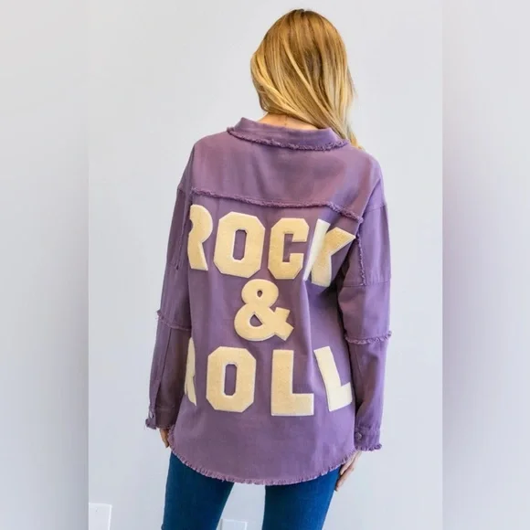 Davi & Dani Purple Rock & Roll Distressed Shacket Womens 3X - Picture 1 of 11